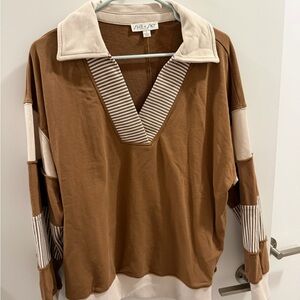 She + Sky Brown and Cream Striped Sweater